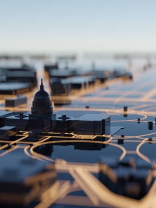 Washington DC hi-tech smart city background. 3D rendering.